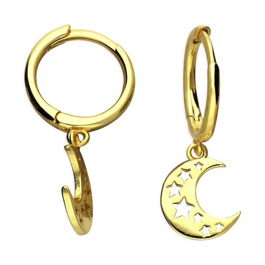 Sunshine Star Studded Moon Huggie Hoop Earrings