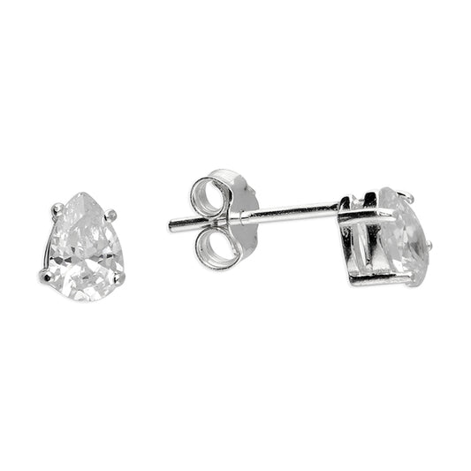 Silver Pear Cut CZ Stud Earrings