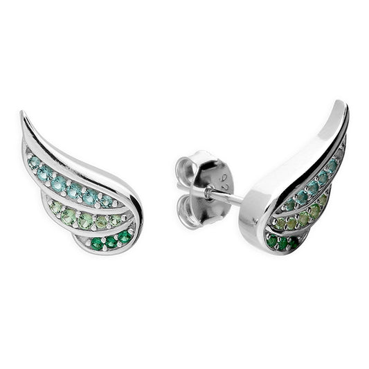 Silver Seafoam Wing CZ Stud Earrings