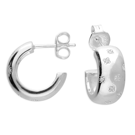 Silver Star Set Chunky Hoop Earrings - John Ross Jewellers