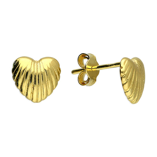 Sunshine ribbed heart stud earrings by CME featuring a textured gold design, perfect for adding a touch of elegance.