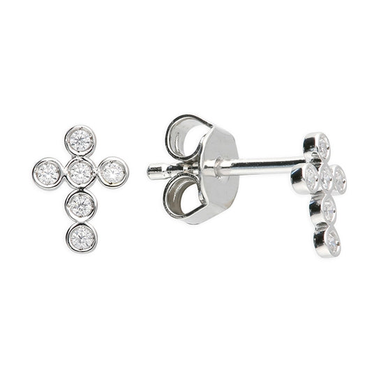 Silver CZ Cross Stud Earrings - John Ross Jewellers