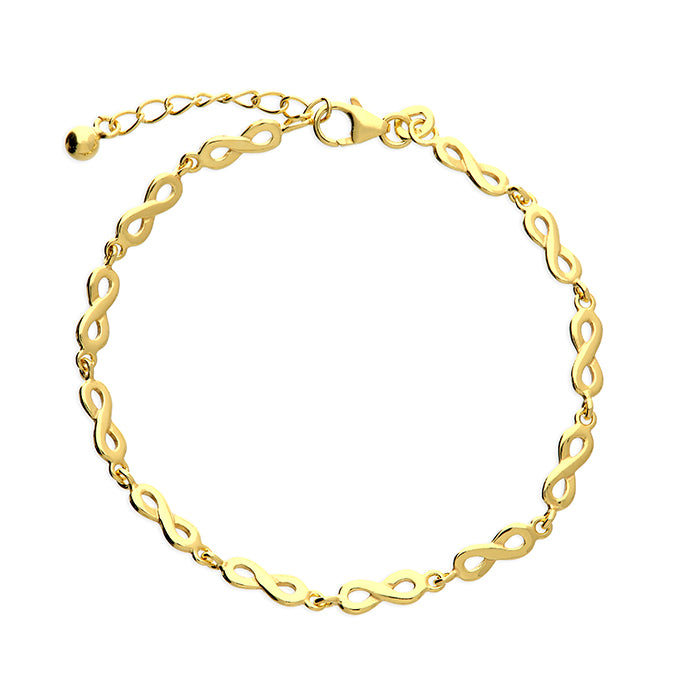 CME Sunshine Infinity bracelet featuring a gold-tone infinity symbol with sun-inspired design elements on a delicate chain.