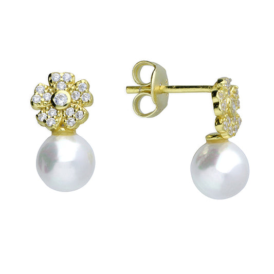Sunshine Faux Pearl Flower Stud Earrings