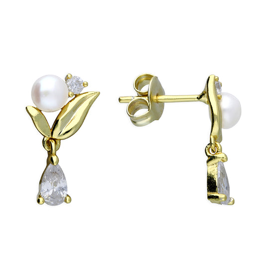 Sunshine Freshwater Pearl Leaf Drop Earrings