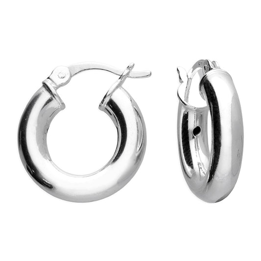 Silver chunky tube hoop earrings by CME, 17mm diameter, featuring smooth, bold silver hoops with a sleek, modern design.