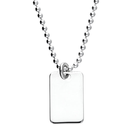 Silver CME double tag pendant necklace with bead chain, featuring a sleek, minimalist design on a mini chain.
