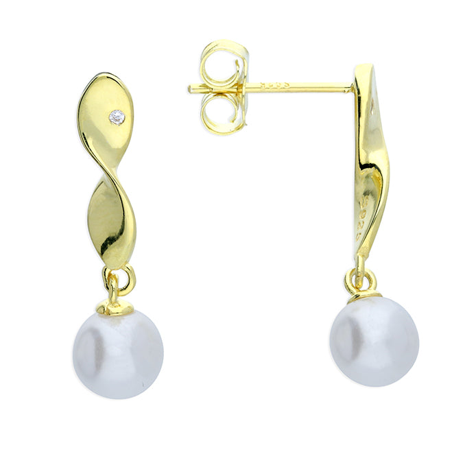 CME Sunshine Pearl Twist Drop Earrings featuring shimmering pearl accents and twisted gold-tone design.