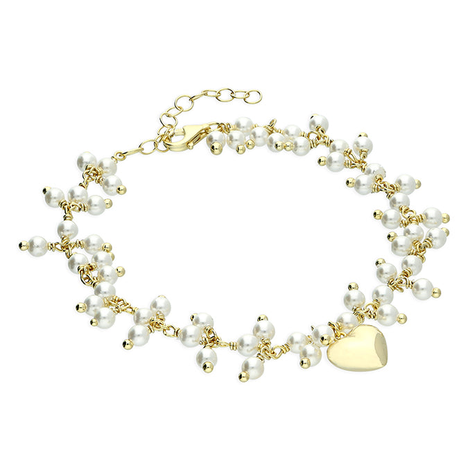 CME Sunshine faux pearl and heart bracelet featuring gold-tone chain and charm, stylish accessory for casual or dressy wear.
