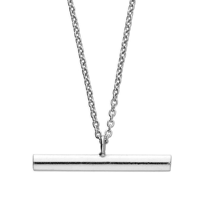 Silver T-Bar Necklace by CME featuring a sleek T-shaped pendant on a delicate chain.