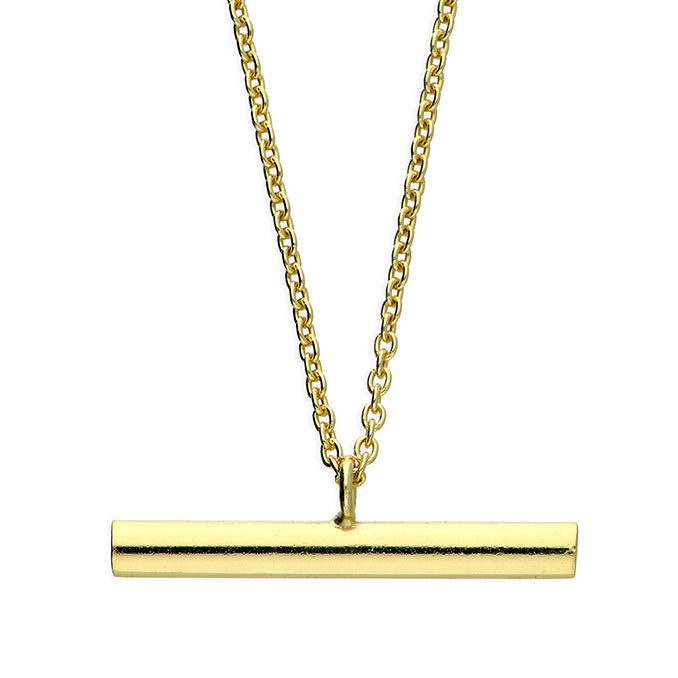 CME Sunshine T-Bar Necklace featuring a gold-tone T-bar pendant on a sleek chain, stylish jewelry accessory.