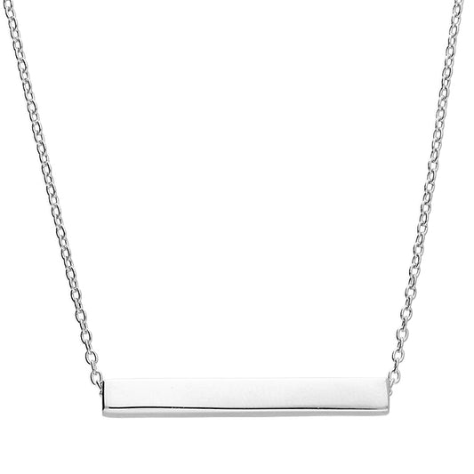 Silver 3D horizontal bar necklace by CME featuring a sleek, modern design on a chain.