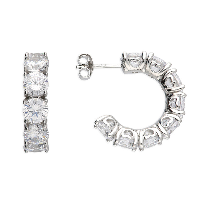 Silver CZ Half Hoop Earrings