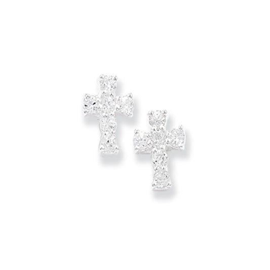 Silver CZ Cross Stud Earrings - John Ross Jewellers