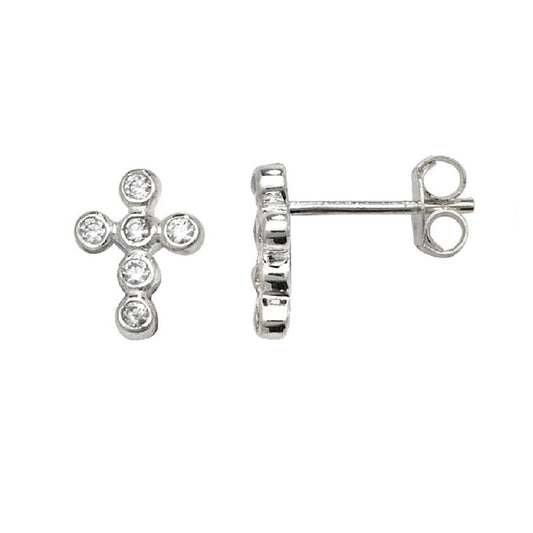 Silver CZ Bubble Cross Stud Earrings - John Ross Jewellers