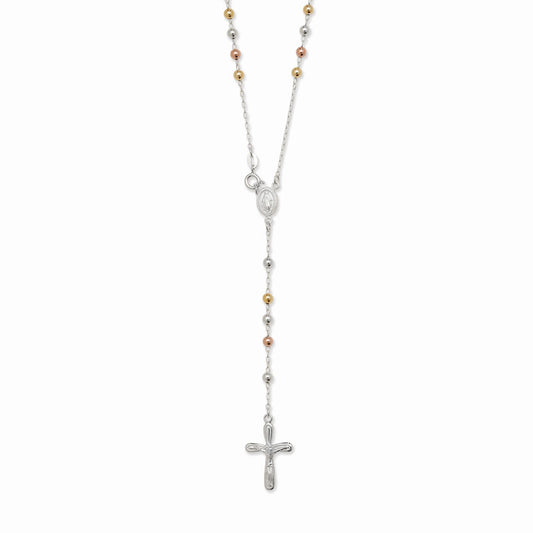Silver Three Tone Rosary Beads Necklace - John Ross Jewellers