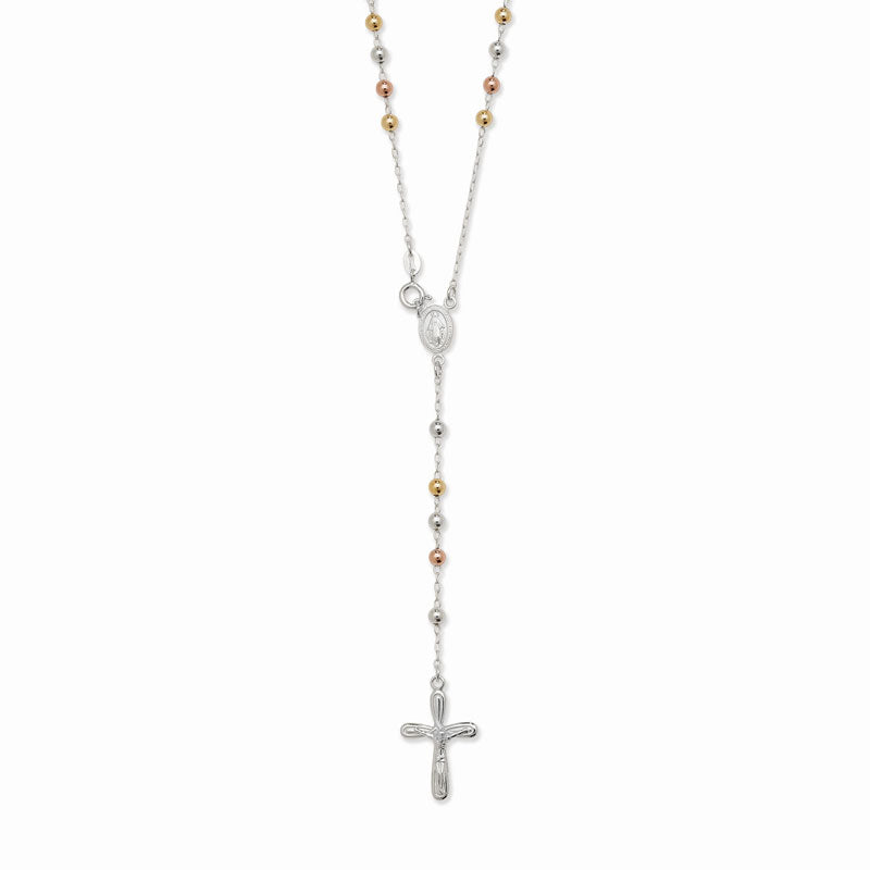 Silver Three Tone Rosary Beads Necklace - John Ross Jewellers