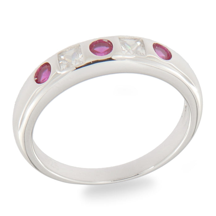 Silver Red CZ Band Ring - John Ross Jewellers