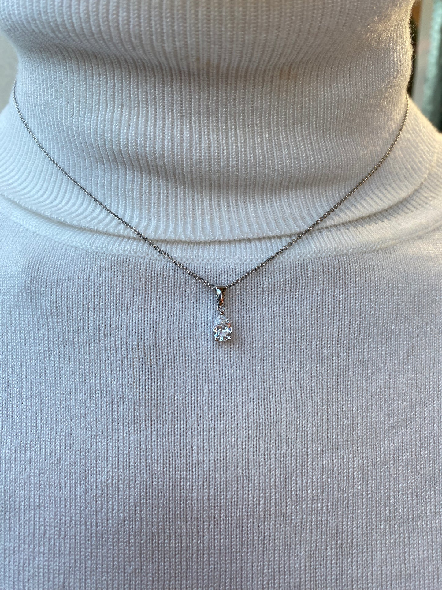 Silver Pear CZ Necklace