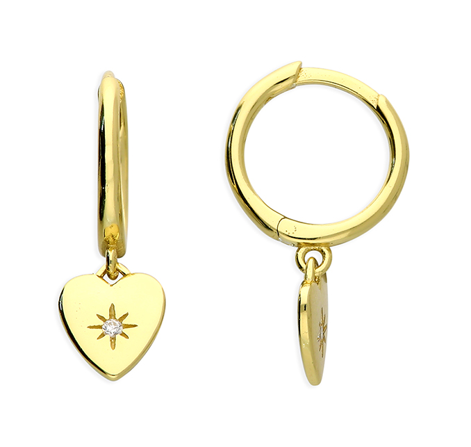 Sunshine Huggie Hoop Earrings | Star Set Heart Charm - John Ross Jewellers