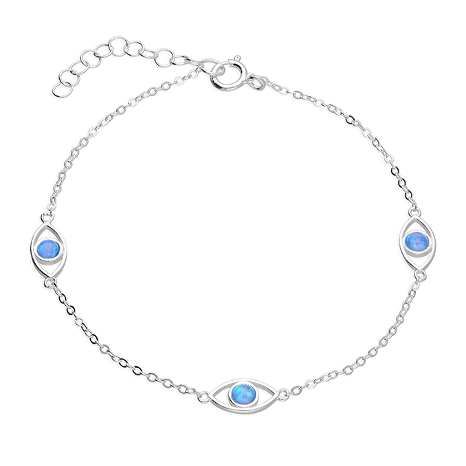 Silver Blue Opalique Evil Eye Bracelet - John Ross Jewellers
