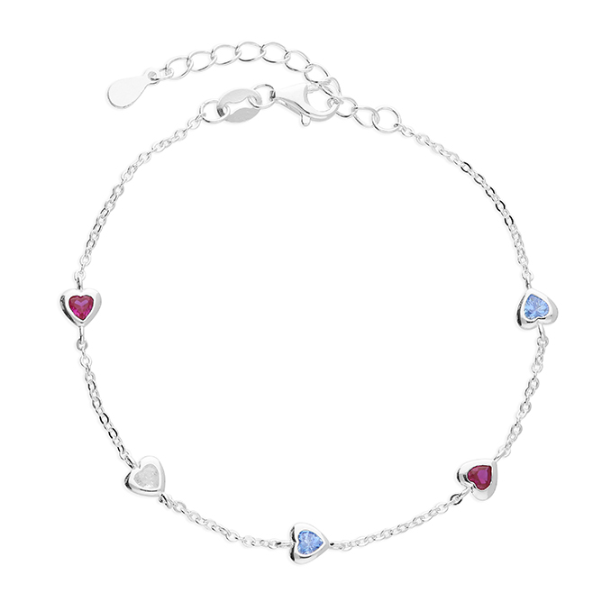 Silver Multi Coloured Heart CZ Bracelet - John Ross Jewellers
