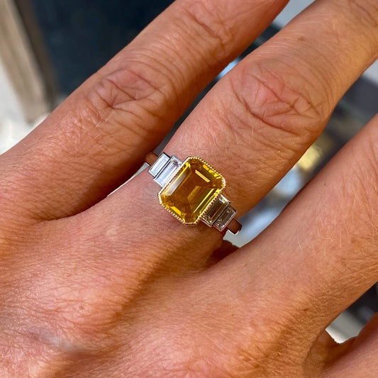 18ct White Gold Yellow Sapphire & Diamond Ring - John Ross Jewellers