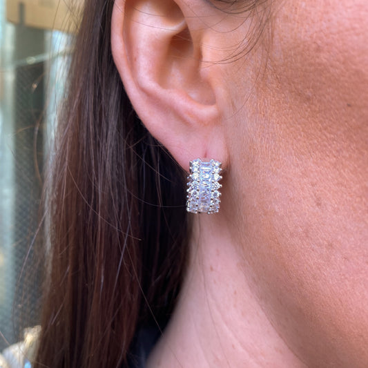 Silver Wide CZ Huggie Hoop Earrings - John Ross Jewellers