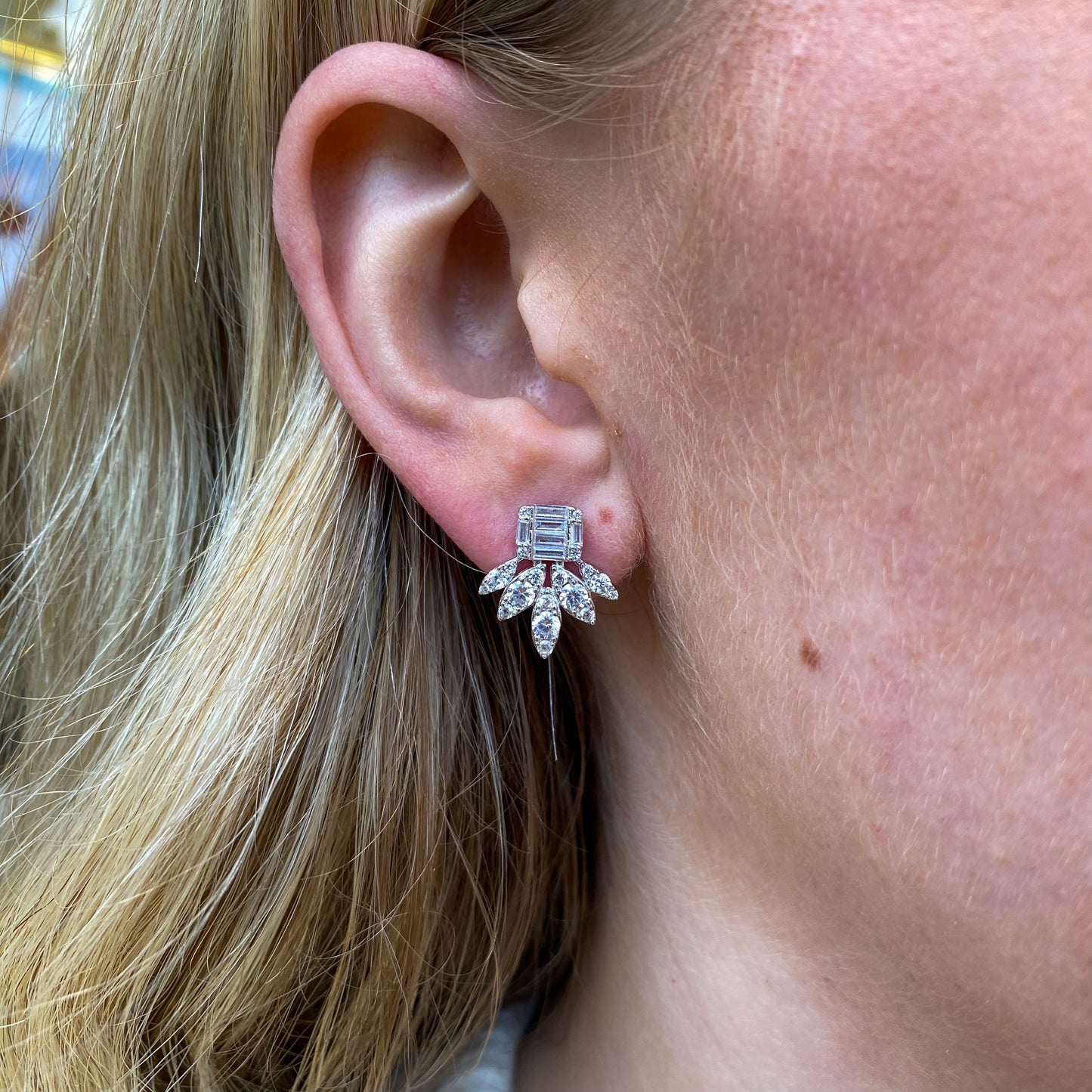 Silver CZ Fan Stud Earrings - John Ross Jewellers