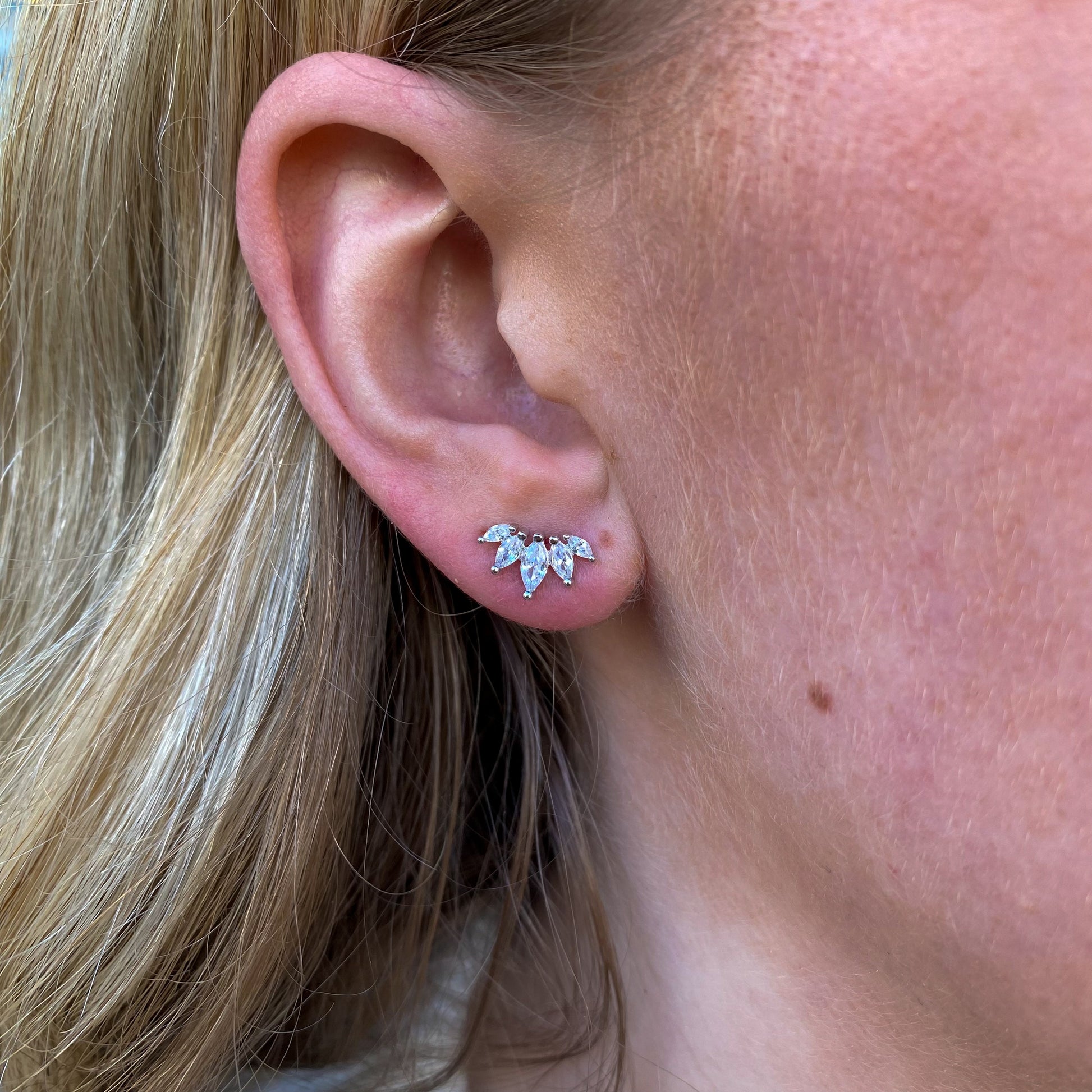 Silver CZ Fan Stud Earrings - John Ross Jewellers