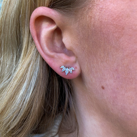 Silver CZ Fan Stud Earrings - John Ross Jewellers