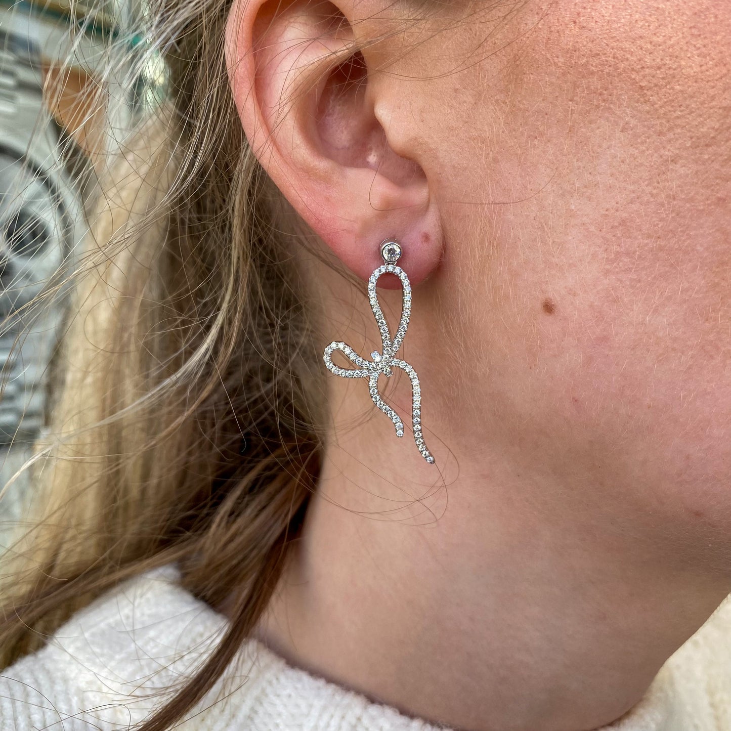 Silver CZ Bow Drop Earrings - John Ross Jewellers