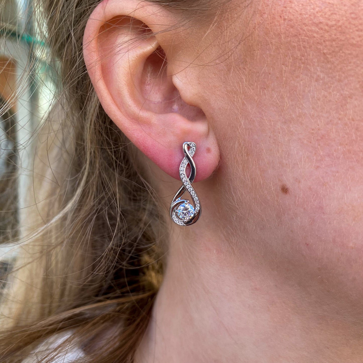 Silver Pear CZ Drop Earrings - John Ross Jewellers