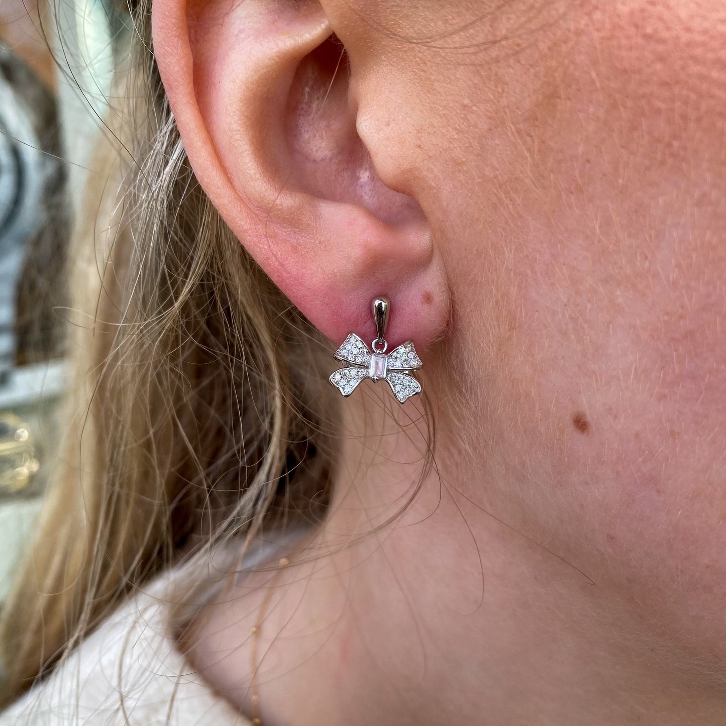 Silver CZ Bow Stud Earrings - John Ross Jewellers