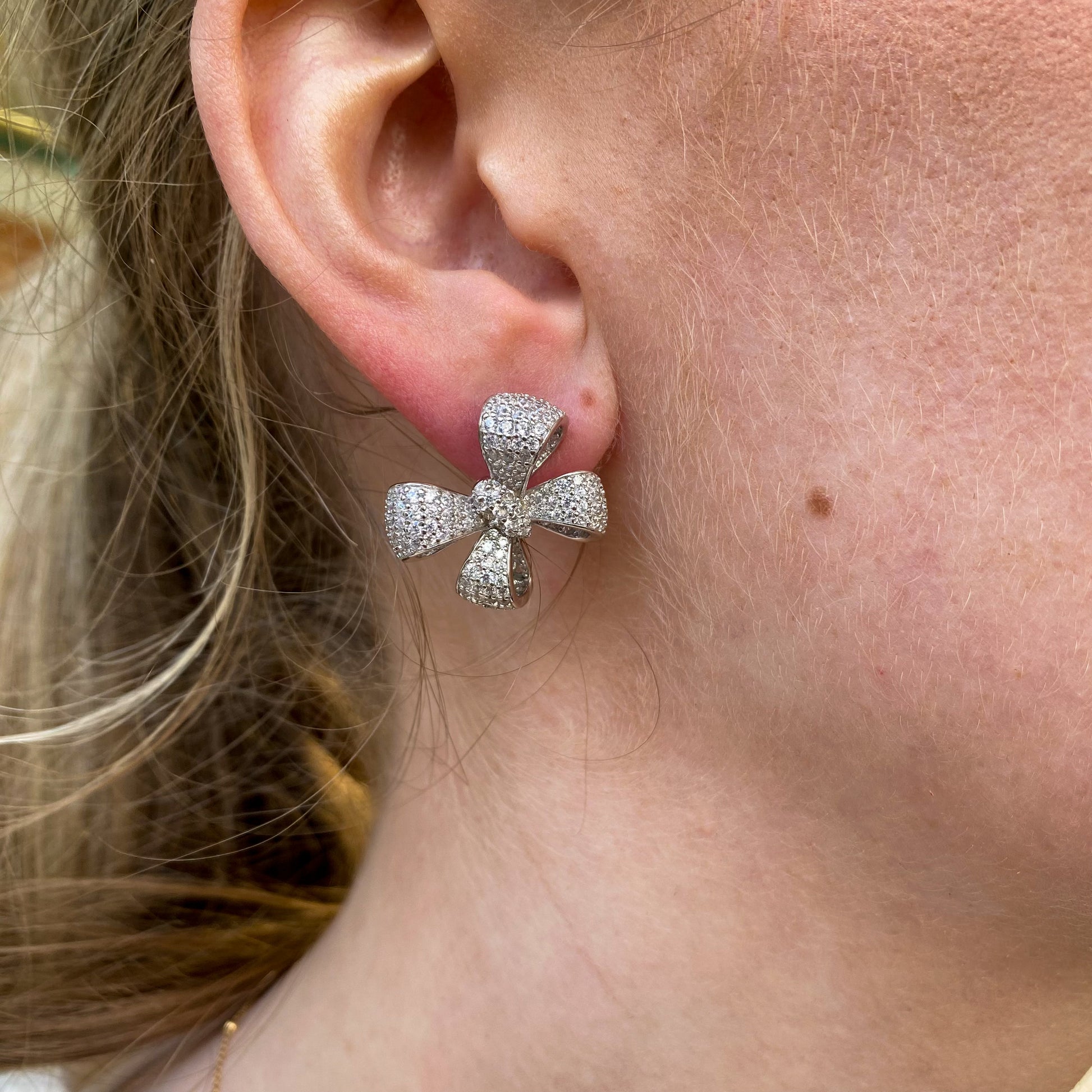 Silver CZ Bow Stud Earrings - John Ross Jewellers