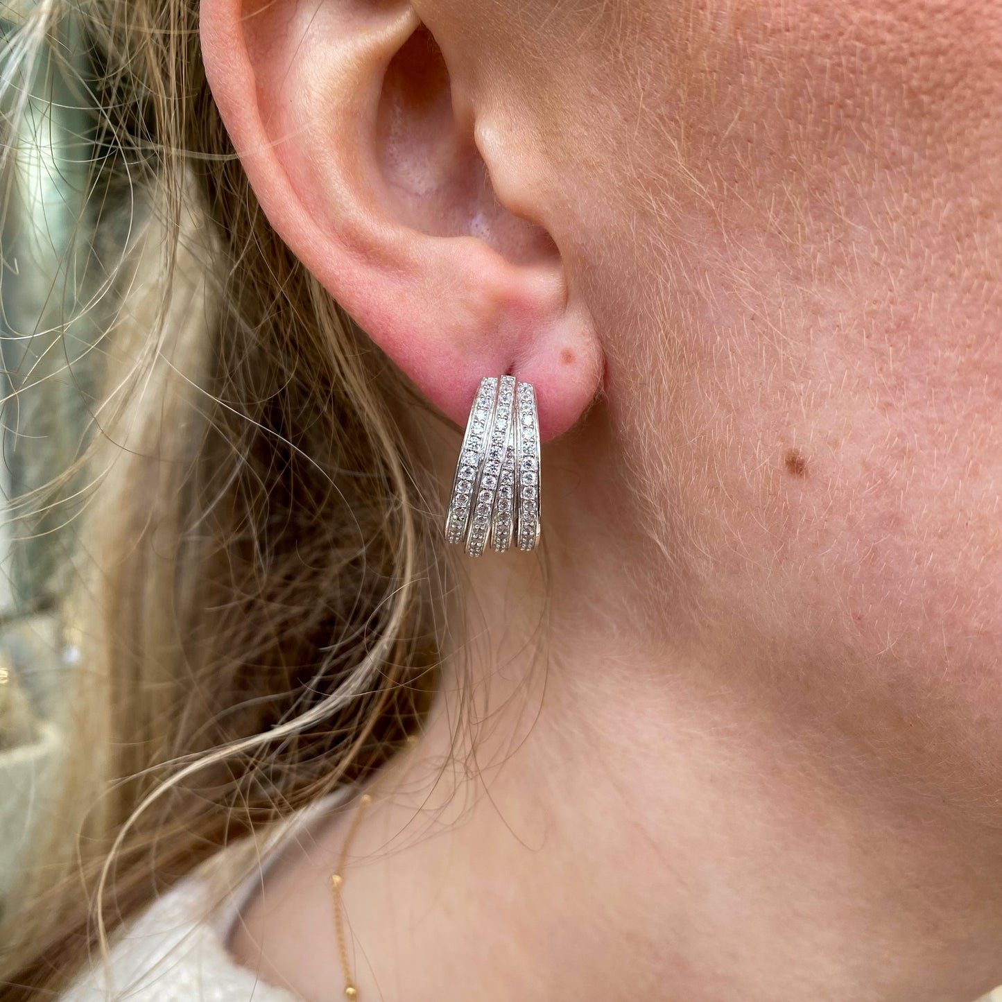 Silver Triple CZ Huggie Hoop Earrings - John Ross Jewellers