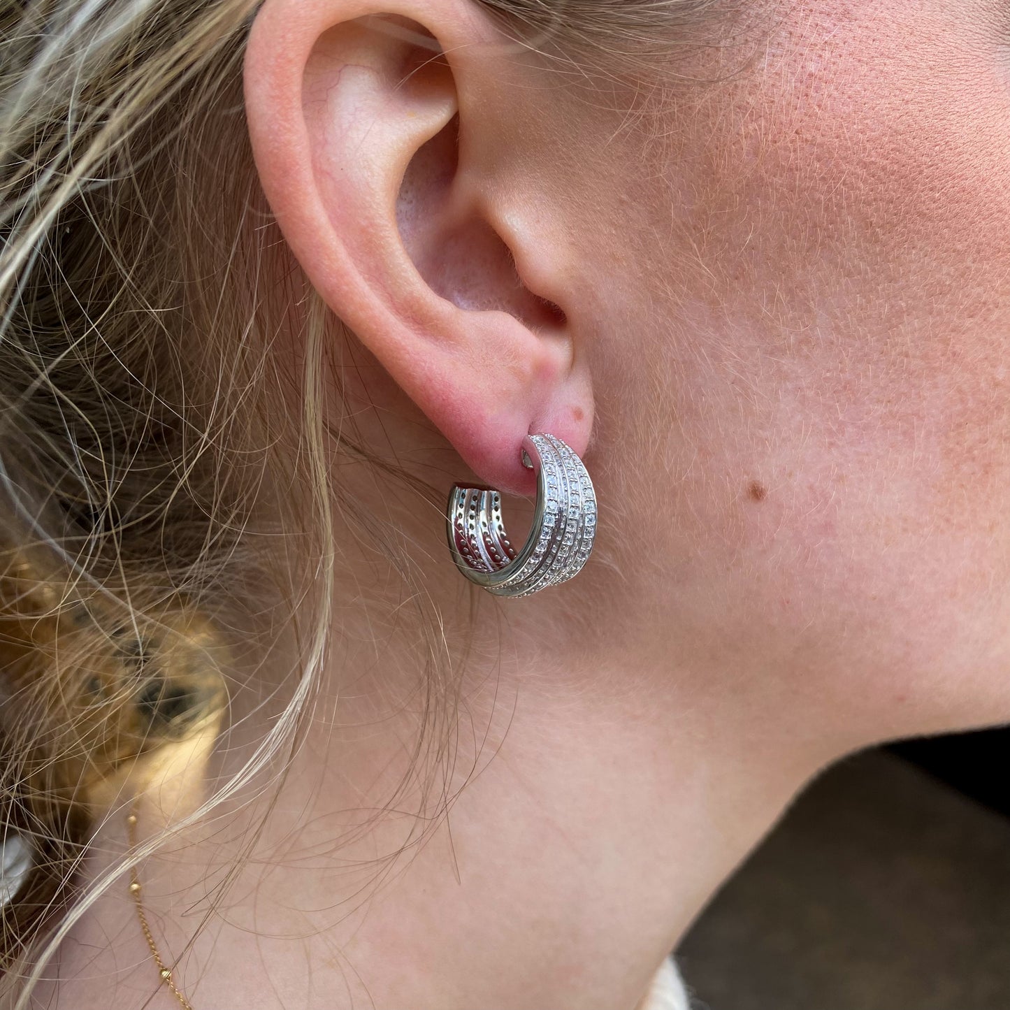 Silver Triple CZ Huggie Hoop Earrings - John Ross Jewellers