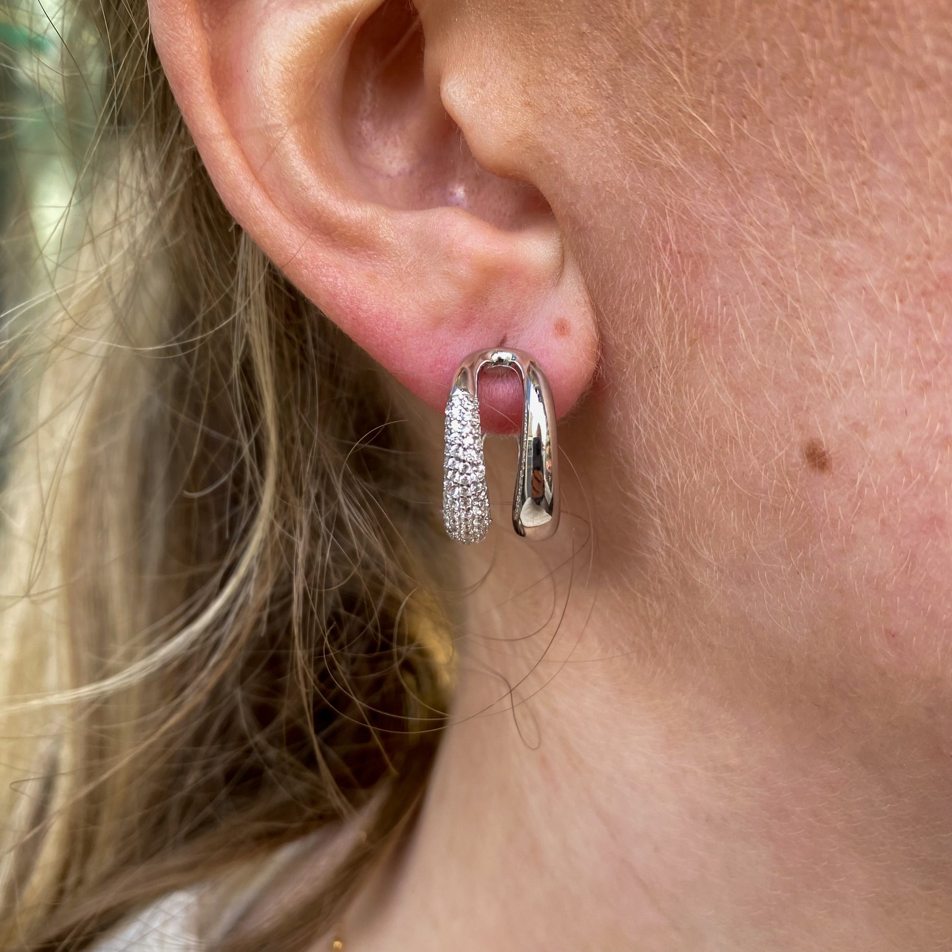 Silver CZ Double Hoop Earrings - John Ross Jewellers