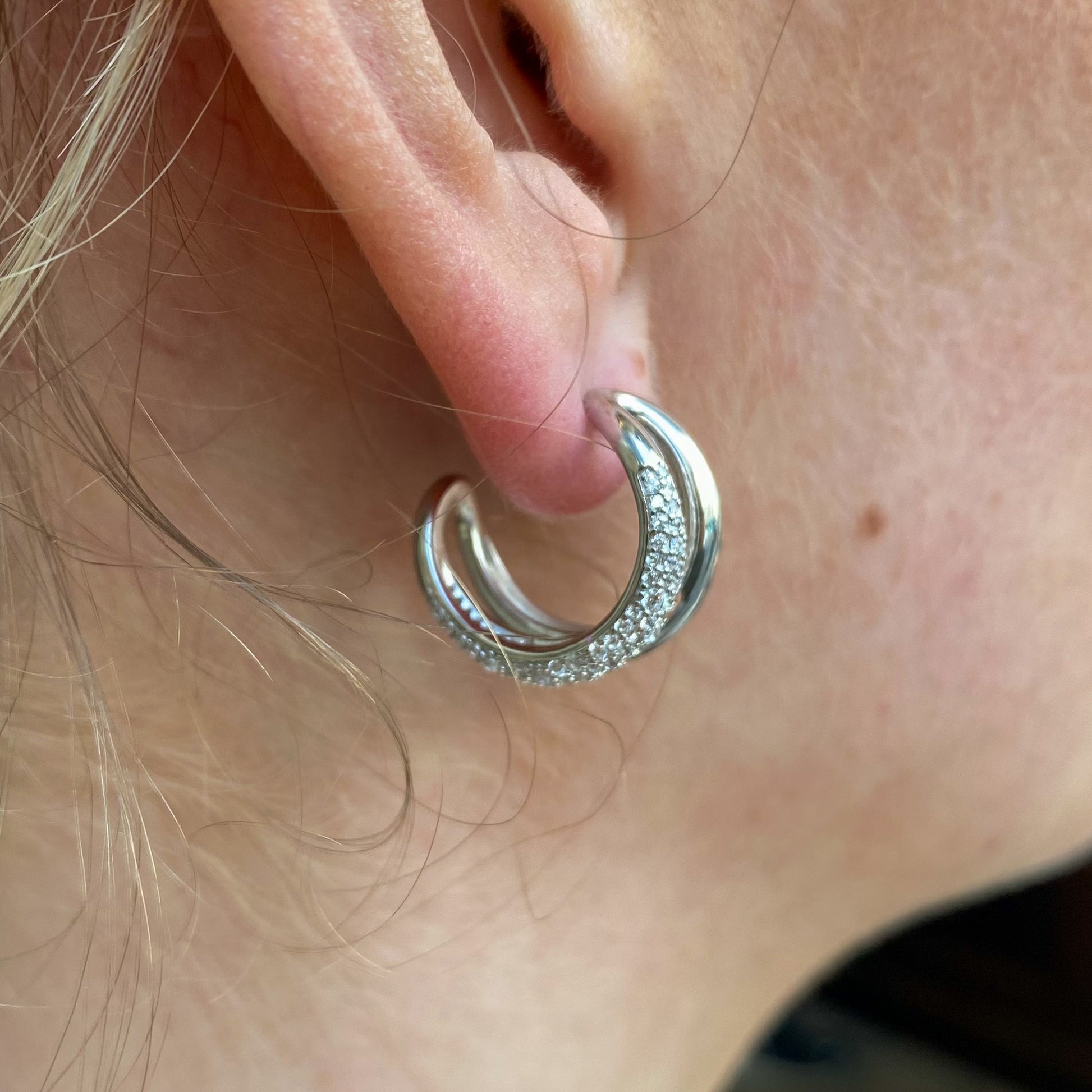 Silver CZ Double Hoop Earrings - John Ross Jewellers