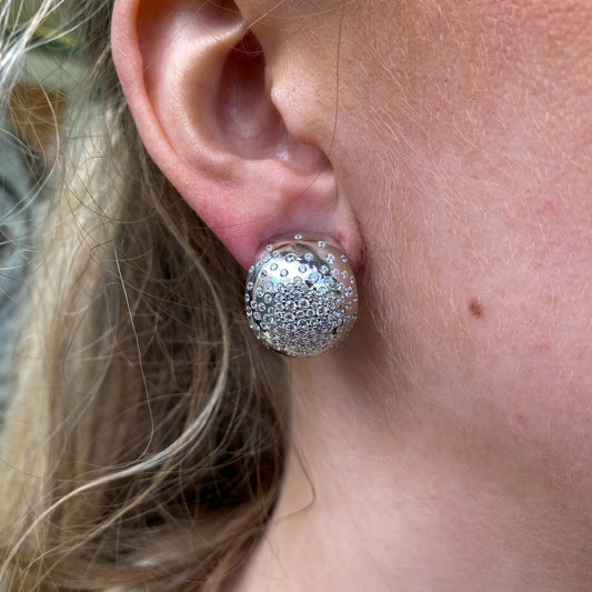 Silver Studded CZ Mega Teardrop Stud Earrings - John Ross Jewellers