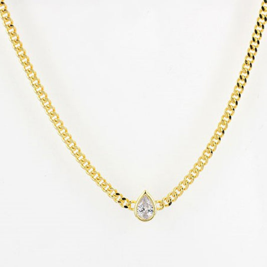 Sunshine Pear CZ Curb Choker Necklace - John Ross Jewellers