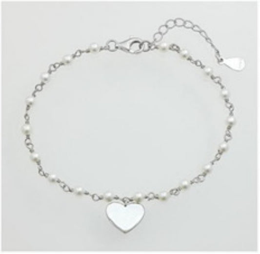 Silver Pearl & CZ Heart Disc Bracelet | 17+3cm - John Ross Jewellers