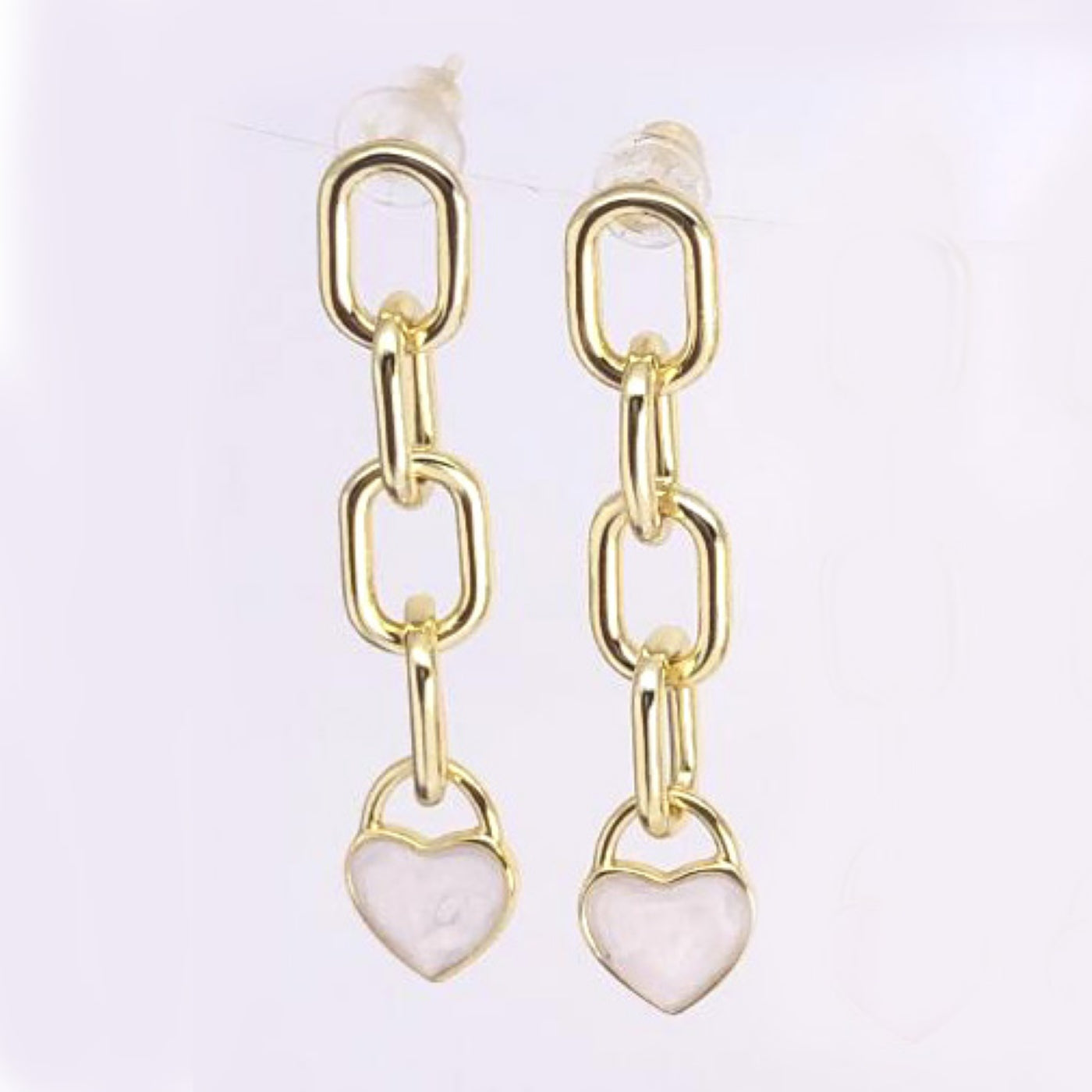 Sunshine White Enamel Heart Chain Drop Earrings - John Ross Jewellers