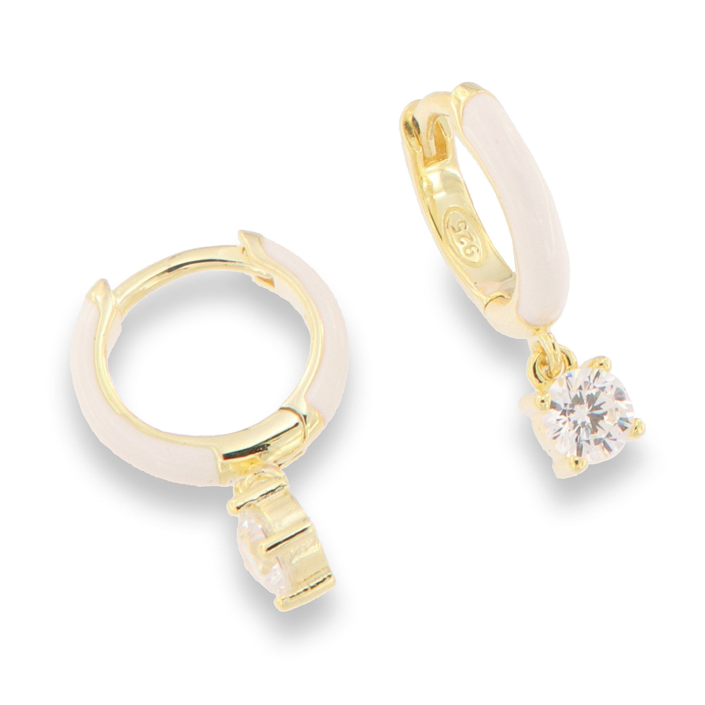 Sunshine White Enamel & CZ Charm Huggie Hoop Earrings - John Ross Jewellers