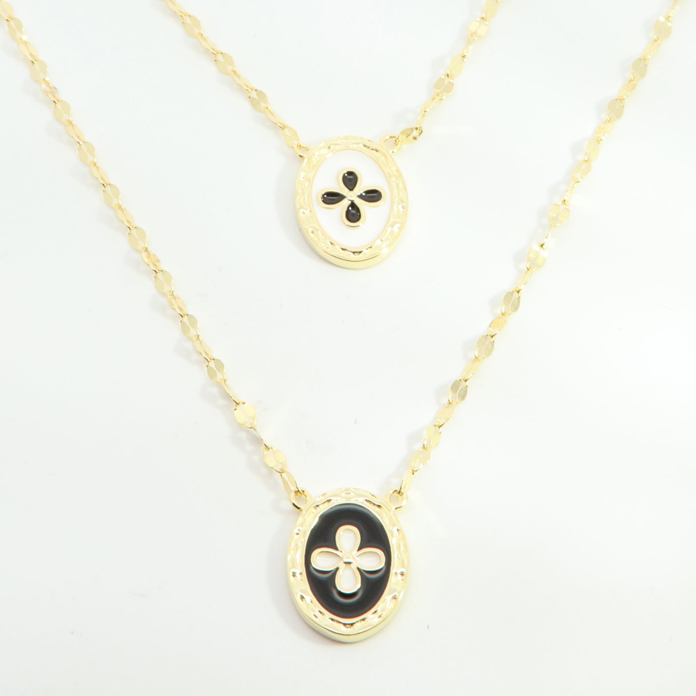 Sunshine Black & White Enamel Double Disc Necklace | 40-45+5cm - John Ross Jewellers