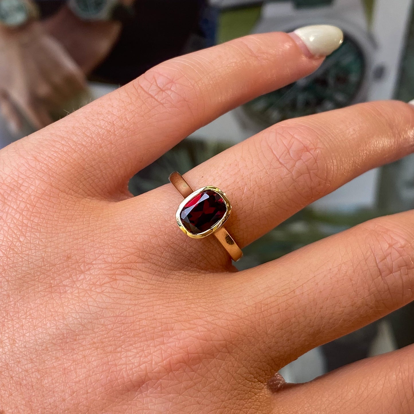 9ct Gold Bezel Radiant Ring - Garnet - John Ross Jewellers