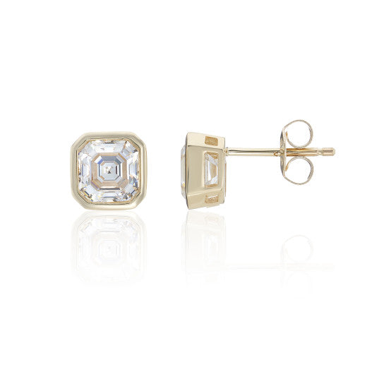 9ct Gold Cushion Cut CZ Stud Earrings