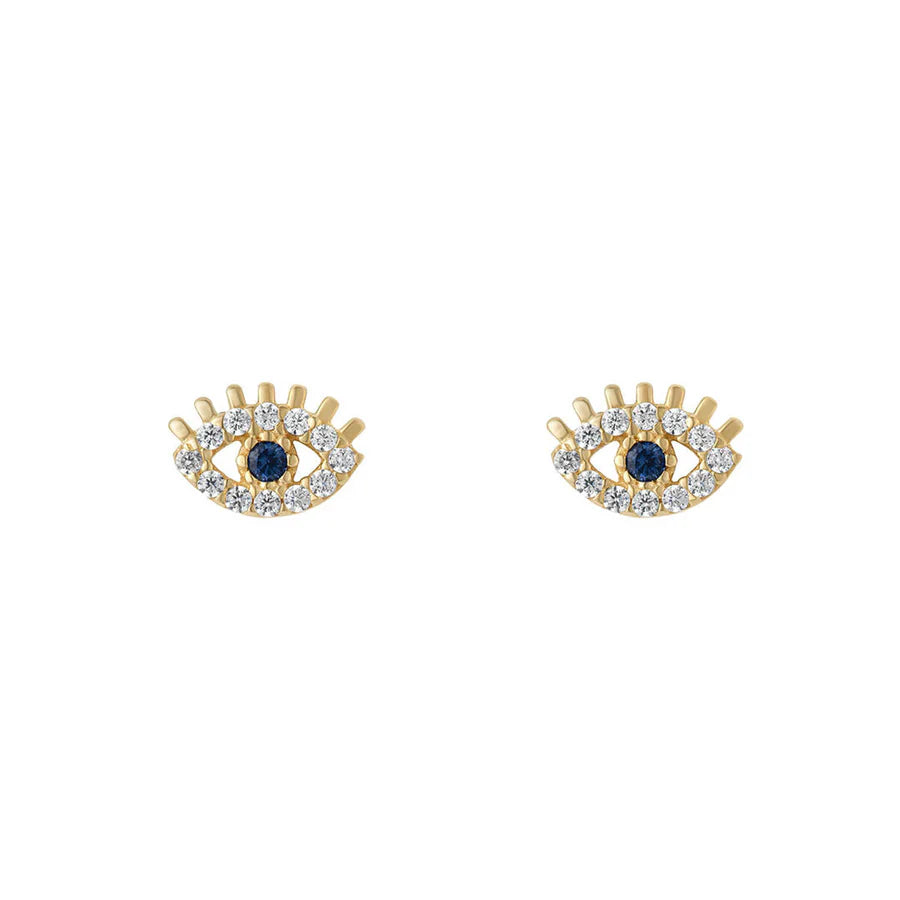 9ct Gold CZ Evil Eye Stud Earrings