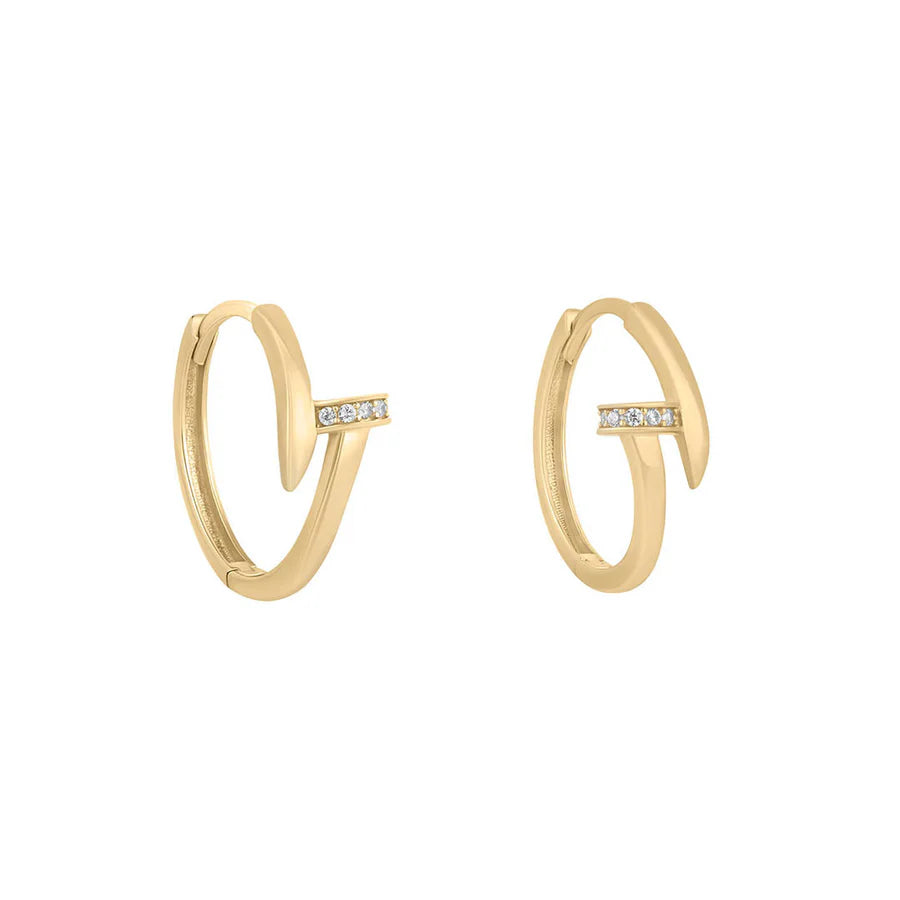 9ct Gold CZ Nail Hoop Earrings