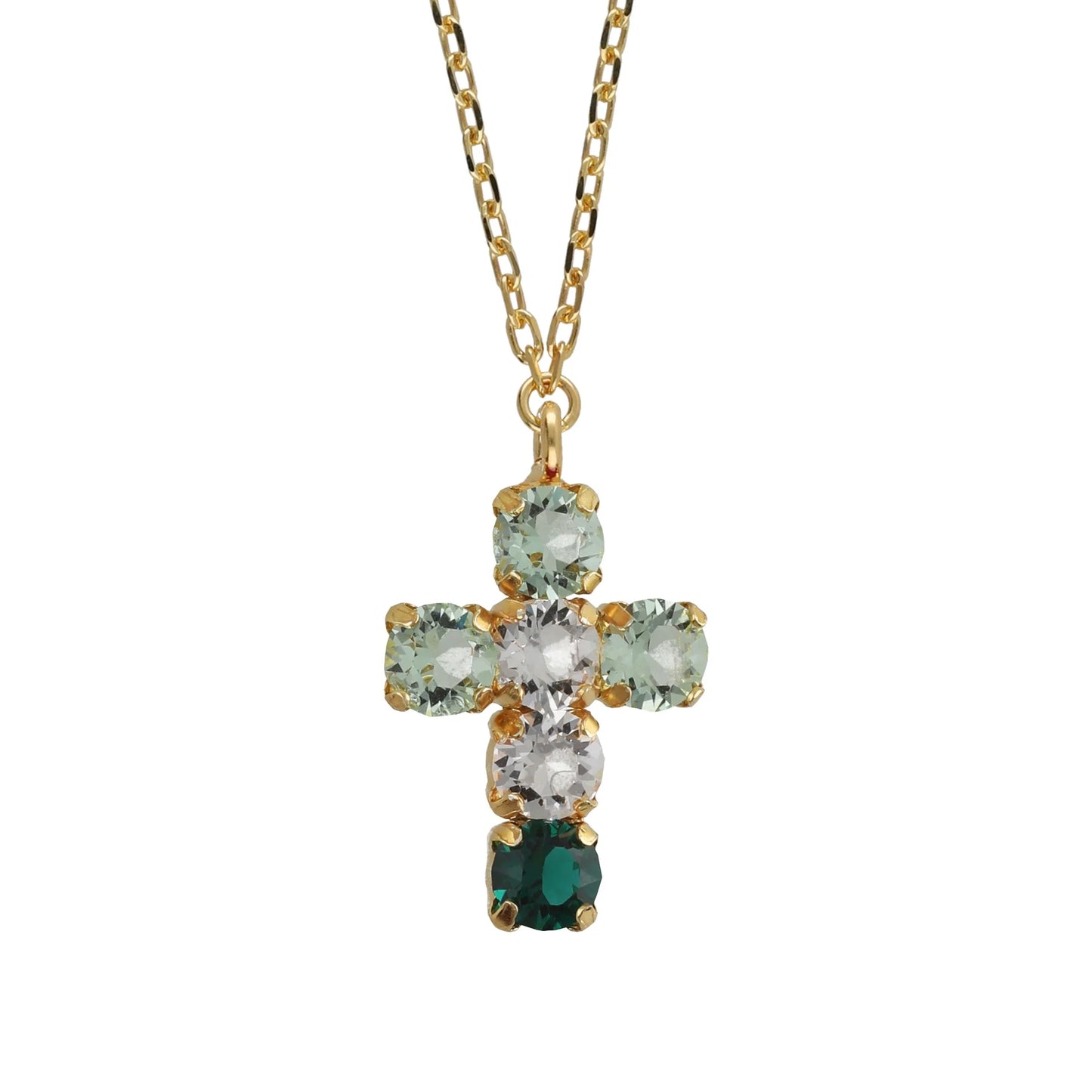 Victoria Cruz Green Duo Cross Necklace